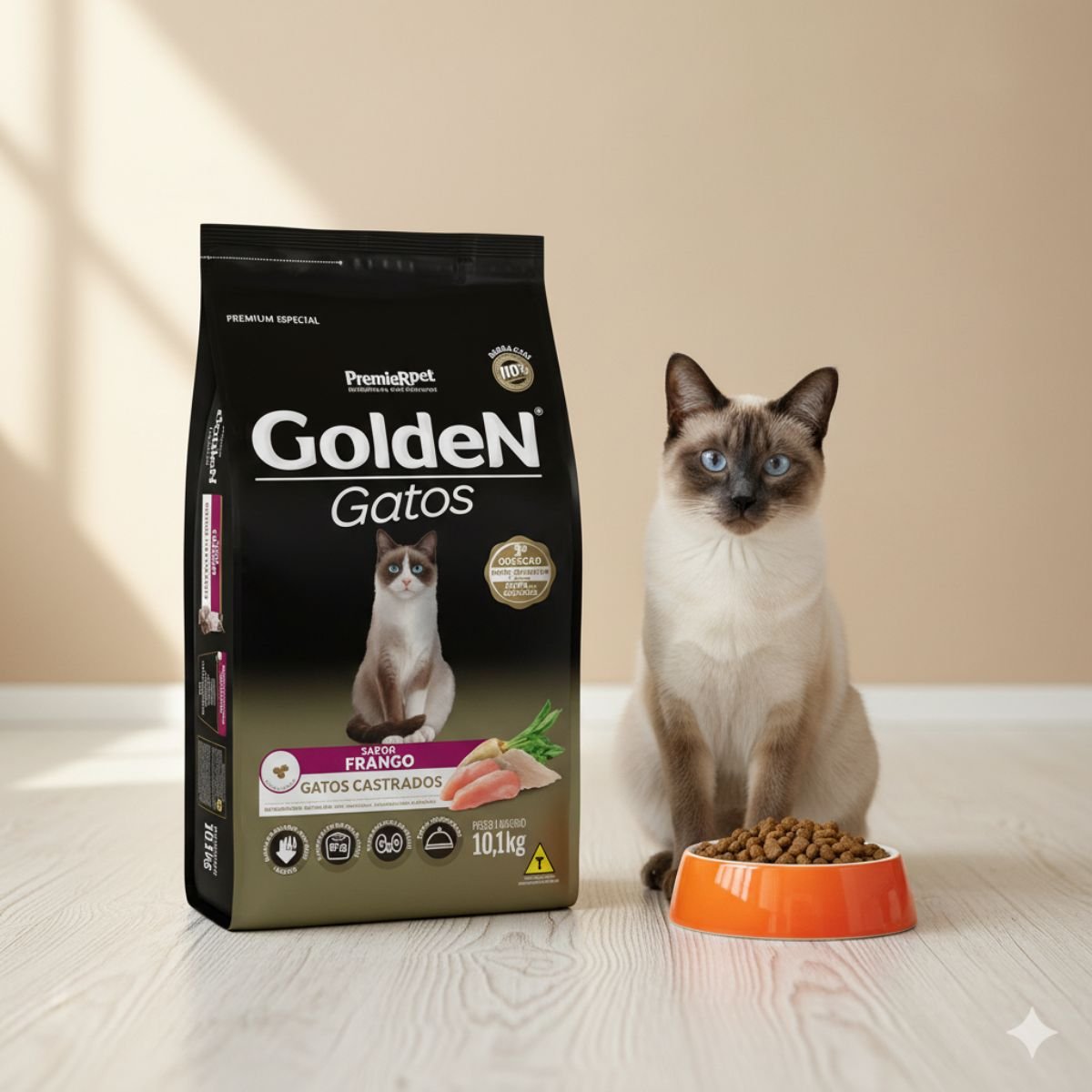 Ração Golden Gatos Adultos Castrados Sabor Frango – 10,1kg-Imagem 3