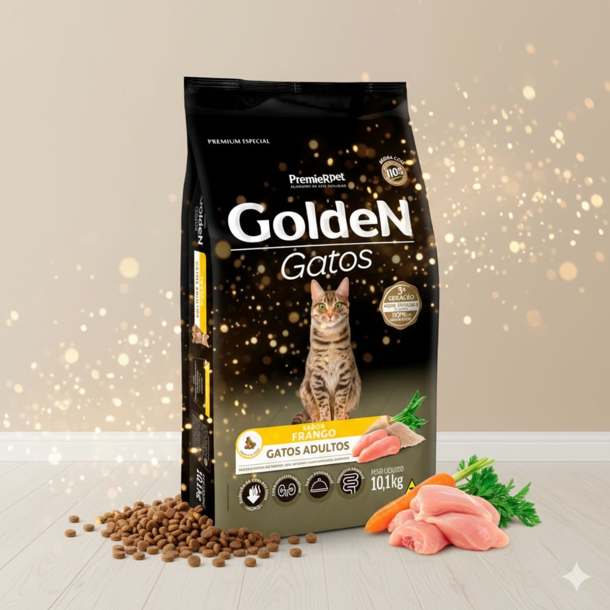 Ração Golden Gatos Adultos Castrados Sabor Frango – 10,1kg