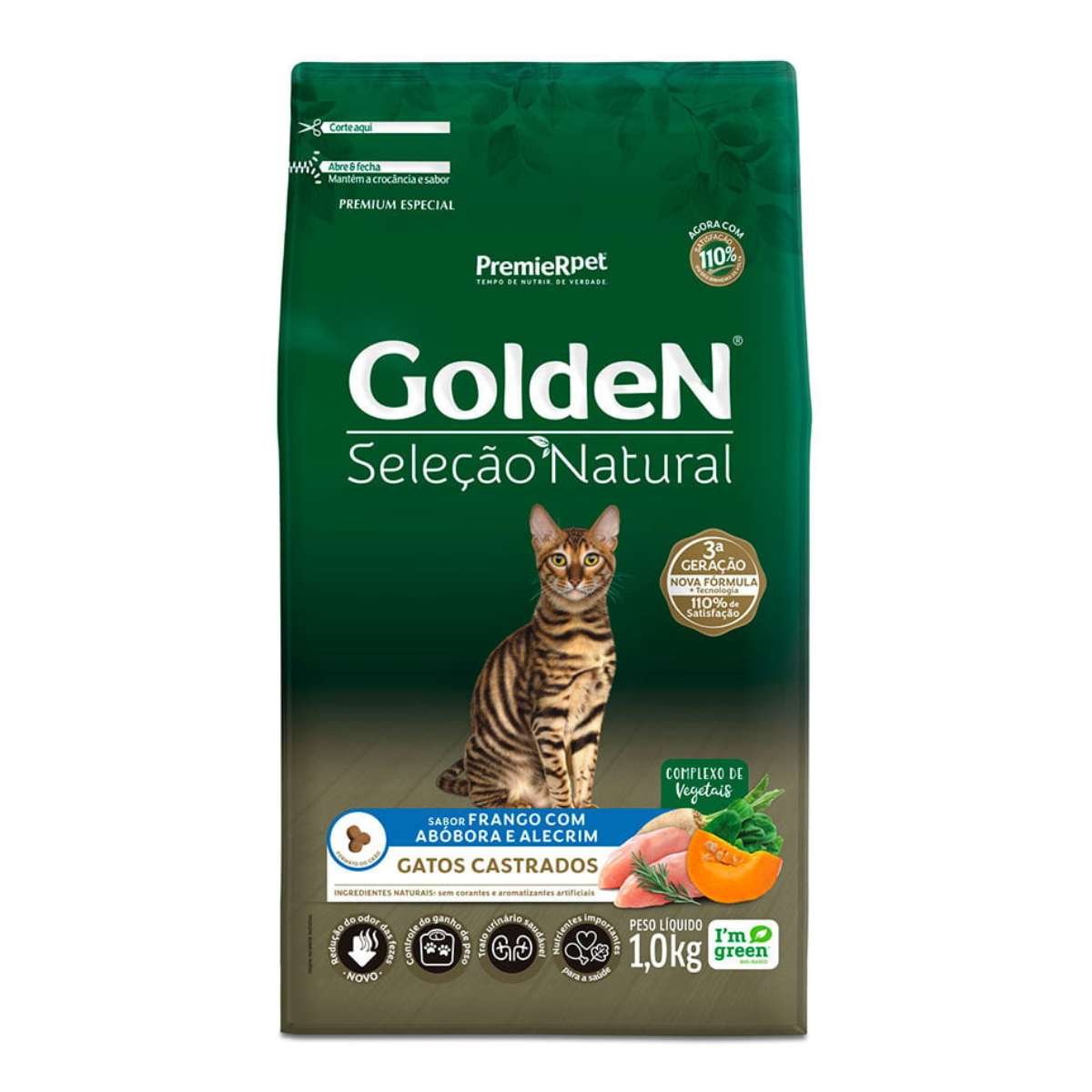 Ração Golden Seleção Natural Gatos Adultos Castrados Frango com Abóbora e Alecrim – 1kg-Imagem 2