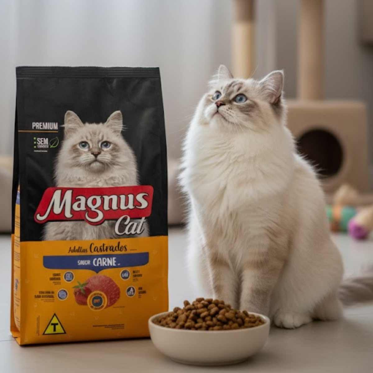 Ração Magnus Cat Premium Gatos Adultos Castrados Sabor Carne 20kg-Imagem 3