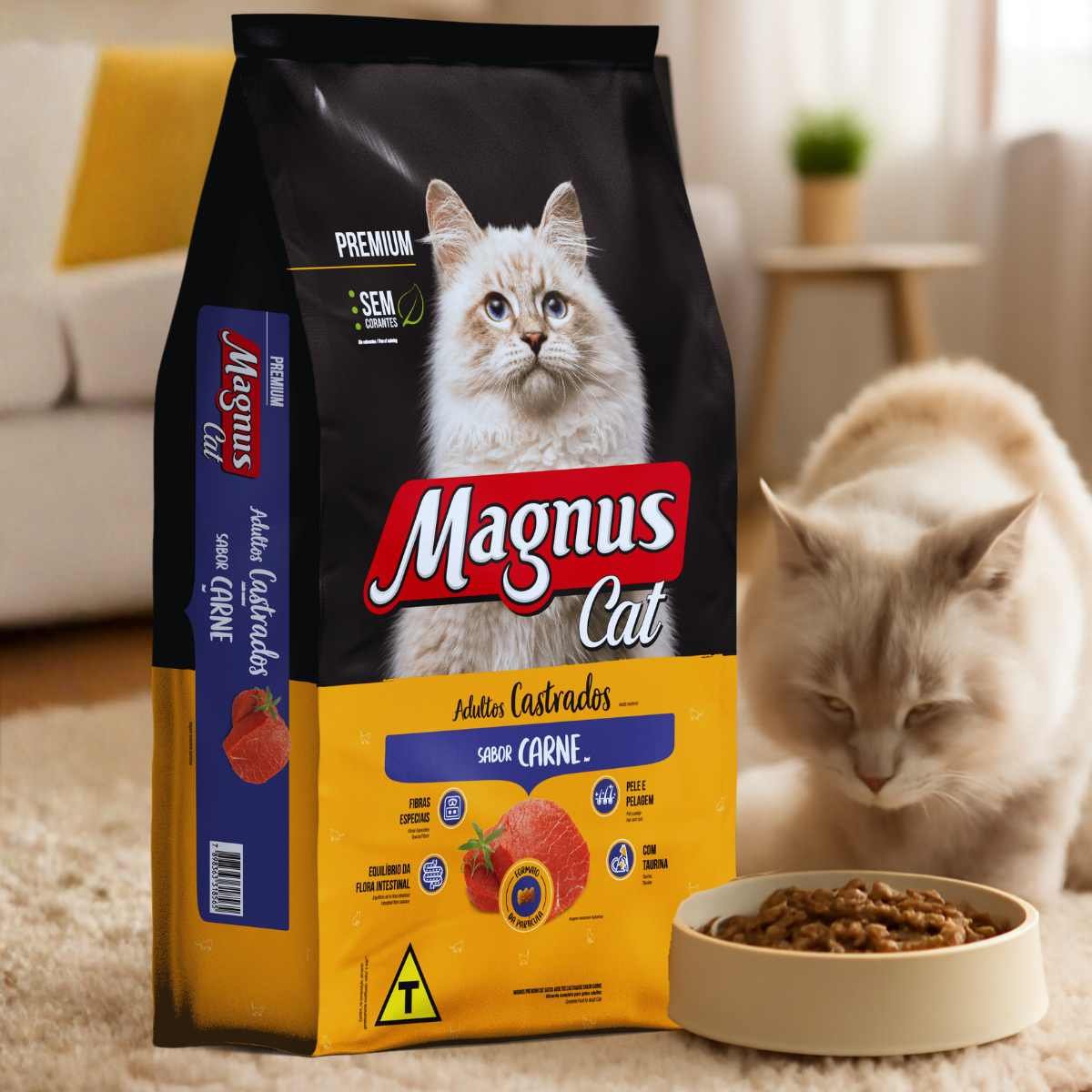 Ração Magnus Cat Premium Gatos Adultos Castrados Sabor Carne 20kg