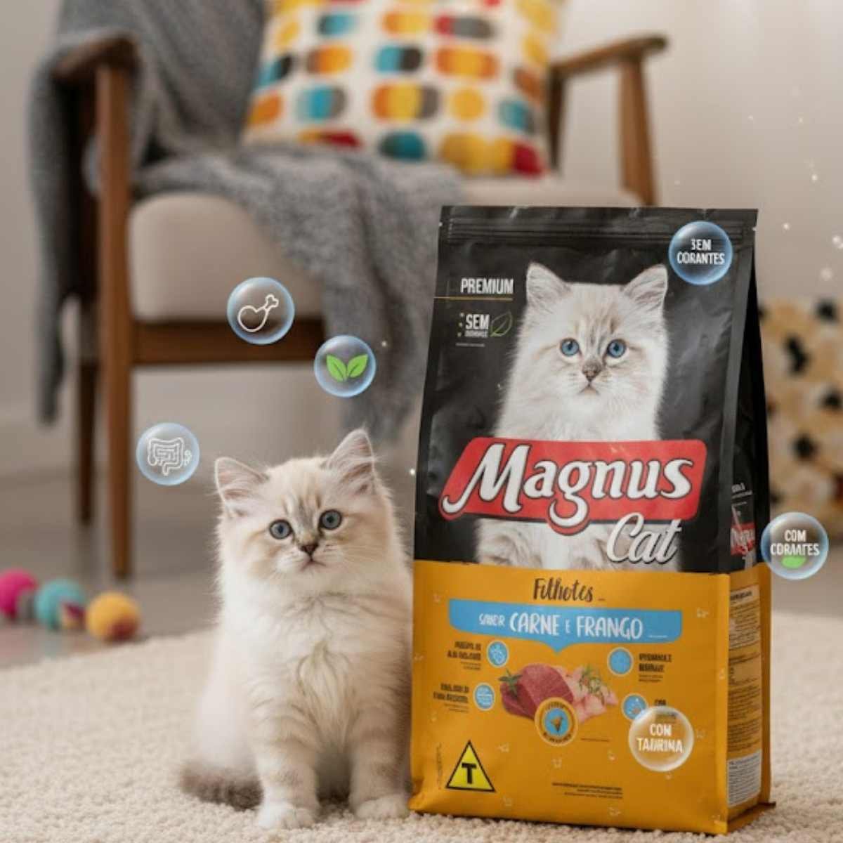 Ração Magnus Cat Premium Gatos Filhotes Carne e Frango 20kg-Imagem 3